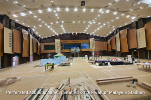 Perforated acoustic panel  installed on the wall of Malaysia Stadium