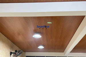 Hotel ceiling installation Grooved acoustic panels