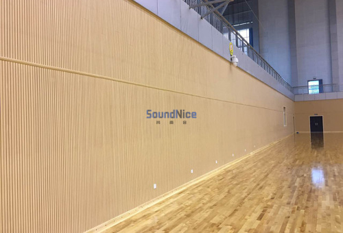 Gymnasium installation grooved acoustic panels